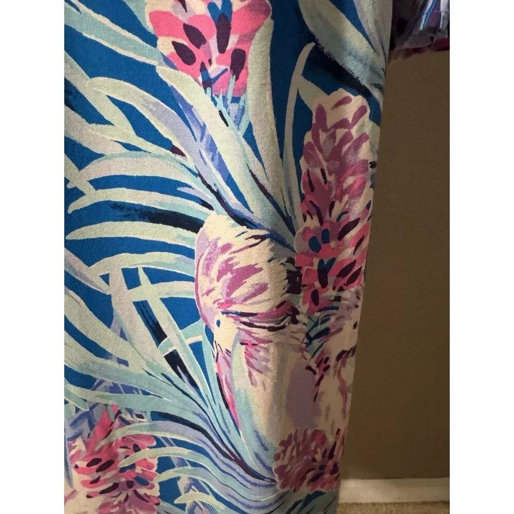 Lilly Pulitzer Dress M Blue Pink White Stretch Shift Short Ruffle Sleeve - Picture 7 of 13